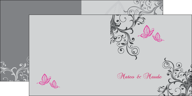 personnaliser modele de depliant 2 volets  4 pages  part de mariage floral gris carte de mariage en fleur MLIG14976