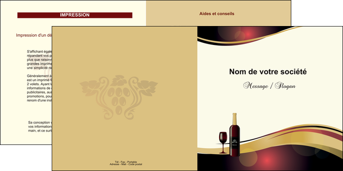 faire depliant 2 volets  4 pages  vin commerce et producteur vin vignoble bouteille de vin MIDBE24284