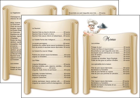 modele depliant 2 volets  4 pages  metiers de la cuisine menu restaurant restaurant francais MIDBE26160