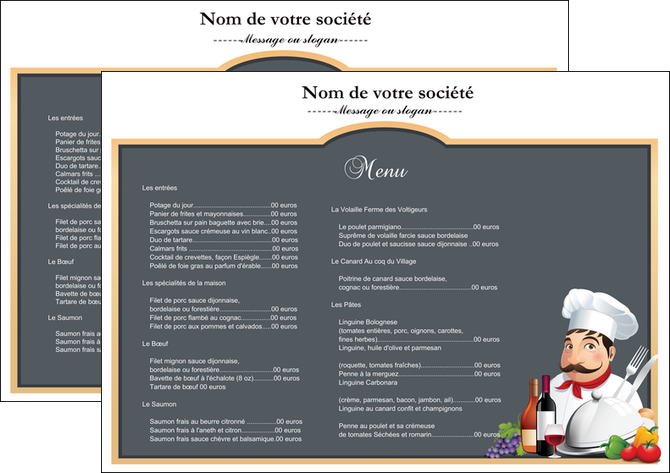 creation graphique en ligne set de table metiers de la cuisine menu restaurant restaurant francais MID26426