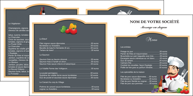 cree depliant 2 volets  4 pages  metiers de la cuisine menu restaurant restaurant francais MID26428