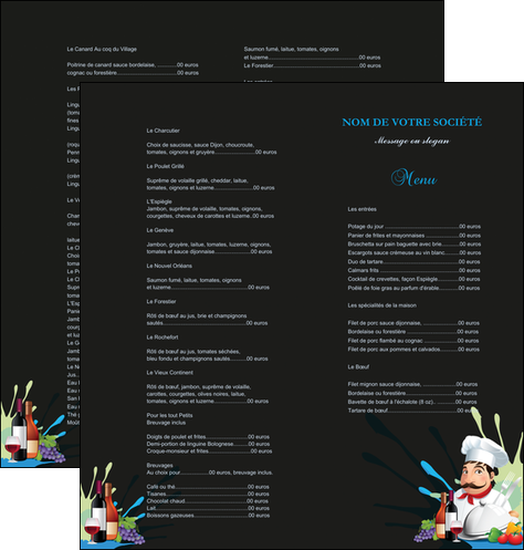 imprimerie depliant 2 volets  4 pages  metiers de la cuisine menu restaurant restaurant francais MIDLU26864
