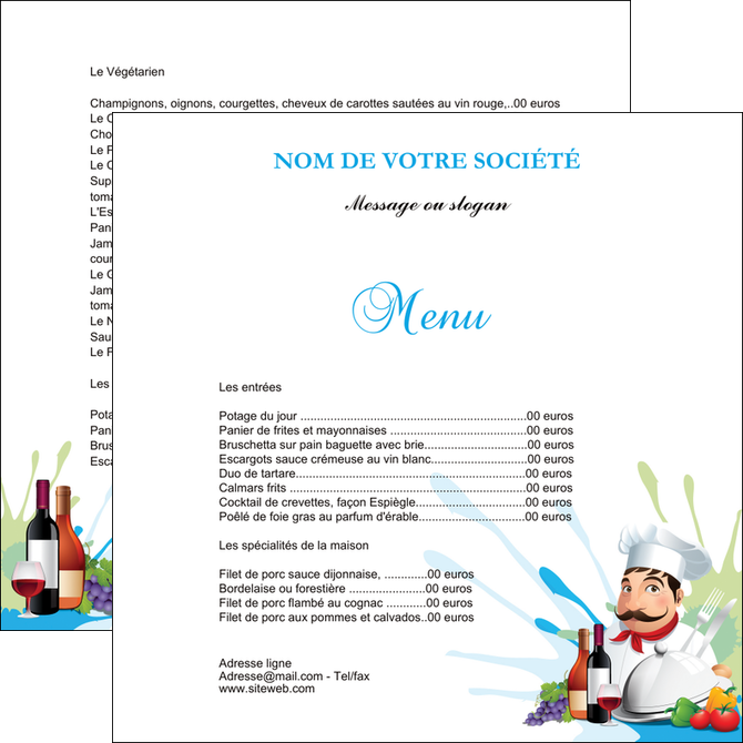 imprimer flyers metiers de la cuisine menu restaurant restaurant francais MIDLU26960