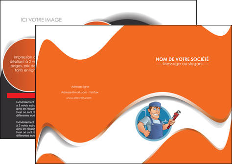 creer modele en ligne depliant 2 volets  4 pages  plomberie travail travailleur casquette MIDBE29502