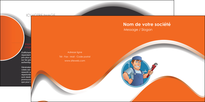 creer modele en ligne depliant 2 volets  4 pages  plomberie travail travailleur casquette MIDBE29516