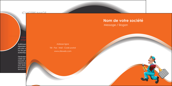 creer modele en ligne depliant 2 volets  4 pages  plomberie travail travailleur casquette MIDBE29586