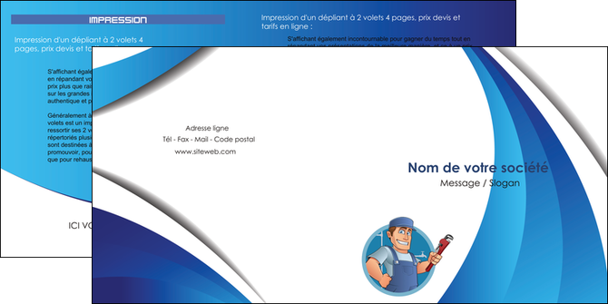 personnaliser modele de depliant 2 volets  4 pages  plomberie travail travailleur casquette MIDBE29918