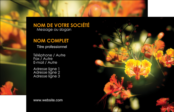 cree carte de visite fleuriste et jardinage fleur luxe noire MFLUOO34790