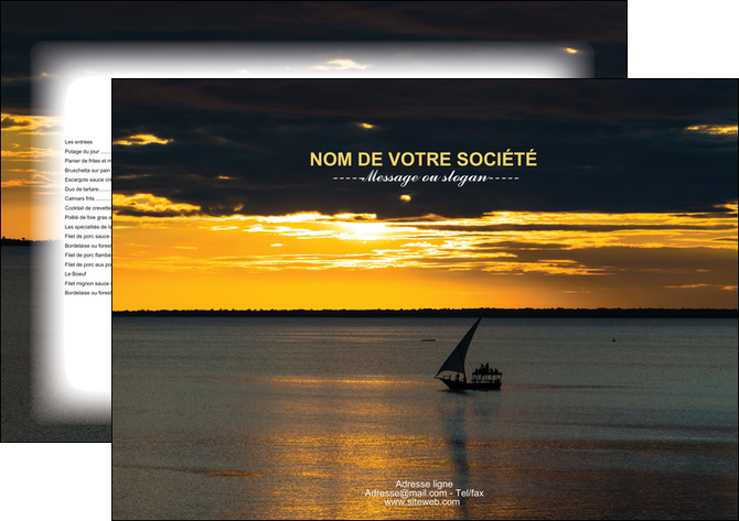 imprimer set de table sejours pirogue couche de soleil mer MID36944