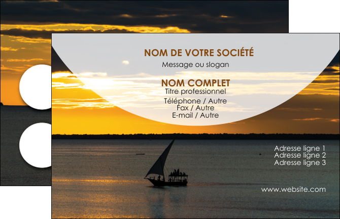 maquette en ligne a personnaliser carte de visite sejours paysage mer pirogue MIDBE37148