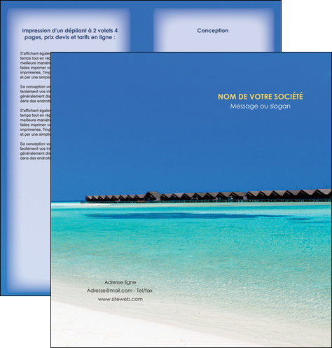 modele en ligne depliant 2 volets  4 pages  sejours plage bungalow mer MIDBE38030