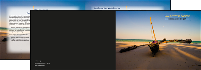 personnaliser maquette depliant 2 volets  4 pages  paysage pirogue plage mer MIDBE39364